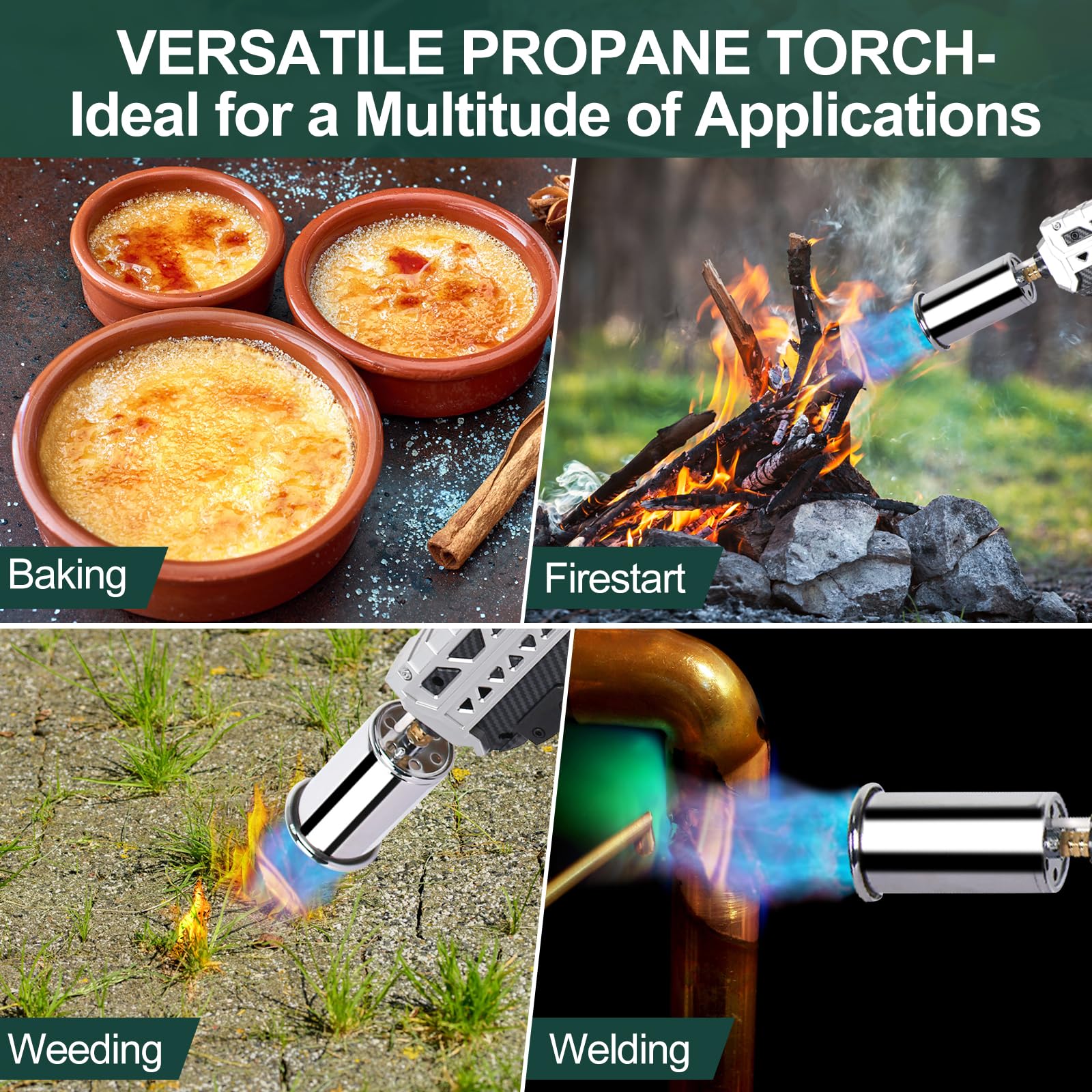 Semlos torch head multi-use design for BBQ, camping, and welding