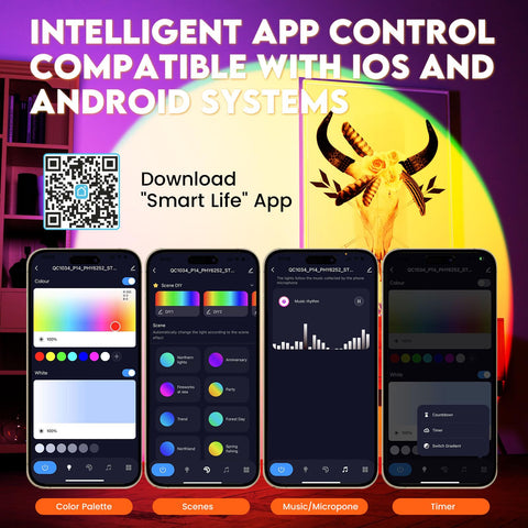 SEMRYICO Sunset Lamp Projector app control enables scene modes and music sync