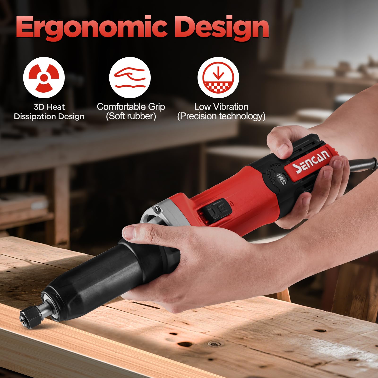 SENCAN Die Grinder with ergonomic handle reduces fatigue during extended use.