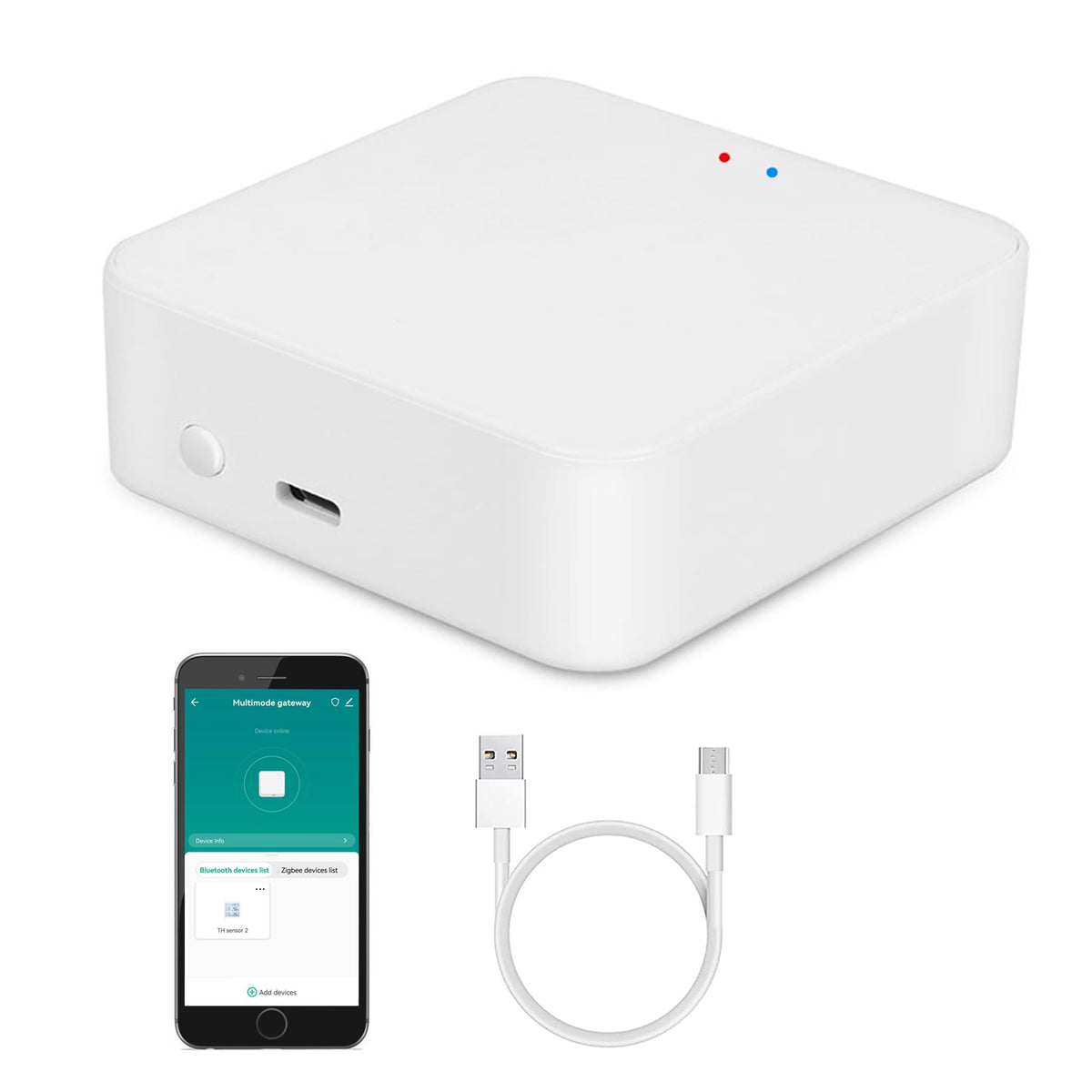 SENCKIT Smart Hub front view with ZigBee and Bluetooth for seamless smart home control.