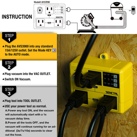 Senctrl AVS3900 14AWG cord ensures durable power connection.