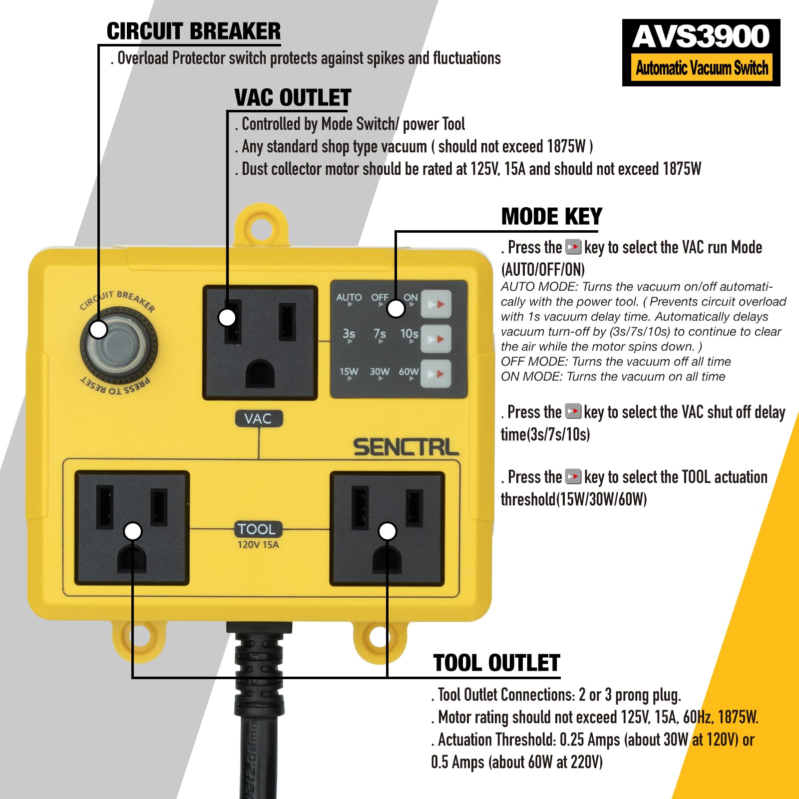 Senctrl AVS3900 delay settings help thorough cleanup after tool stop.