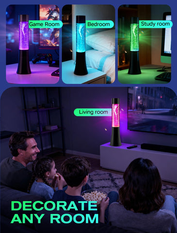 SENCU Glitter Tornado Lamp adds colorful ambience to bedrooms and living spaces.