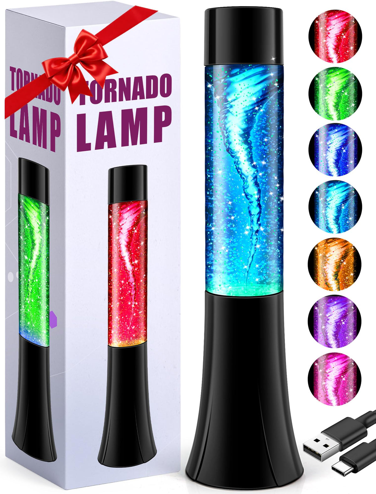 SENCU Glitter Tornado Lamp color cycle lights up kids' room with calming ambiance.