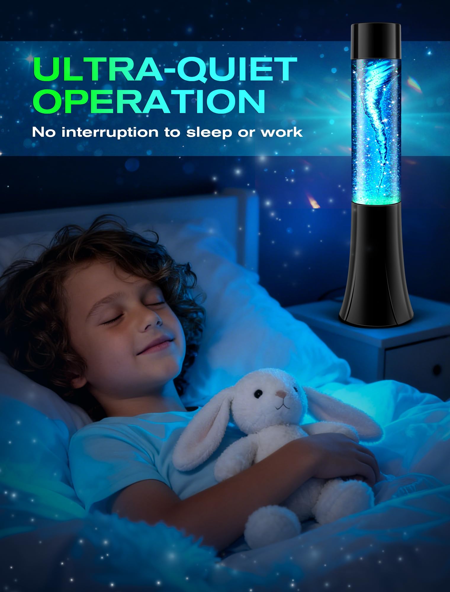 SENCU Glitter Tornado Lamp powered by USB, plus battery option for versatility.