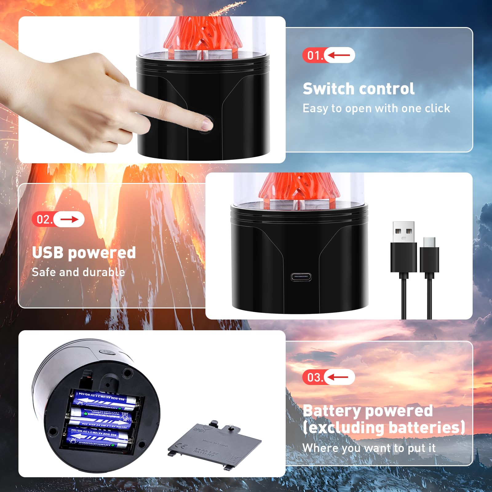 SENCU volcano lamp low-heat LED minimizes heat while remaining bright.