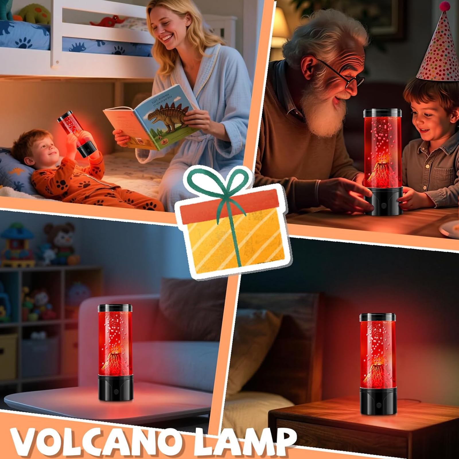 SENCU volcano lamp spill-proof top keeps liquids contained during use.