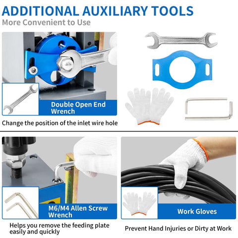 SENDUO blade assembly image emphasizes long‑life 65Mn blades and safety gloves.