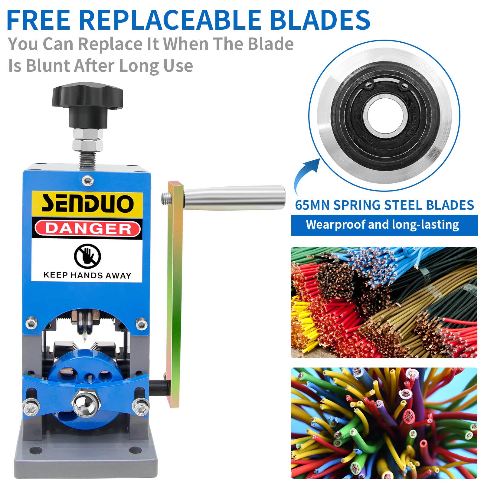 SENDUO diameter holes display six feeding options for various wire sizes.