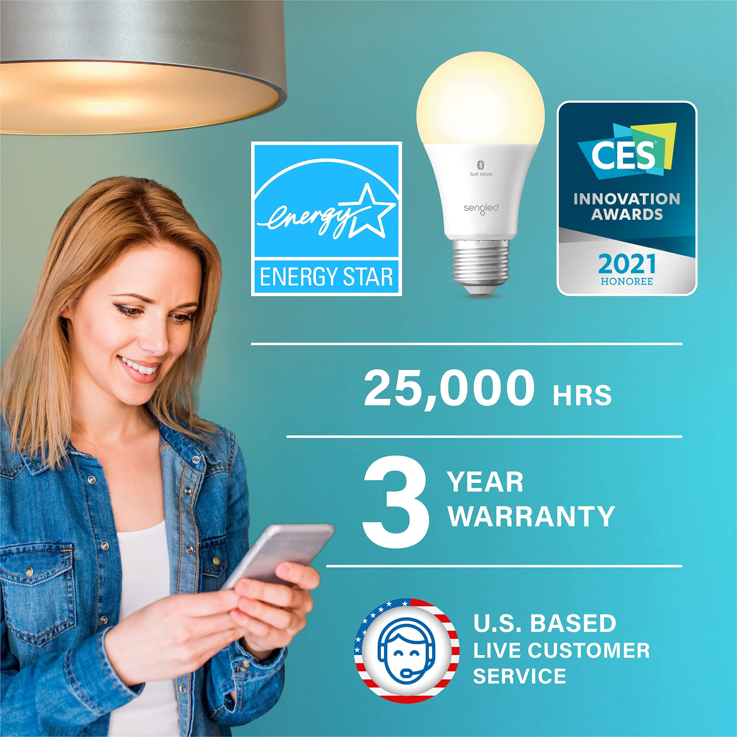 Sengled Alexa bulb with voice control for hands-free brightness adjustments.