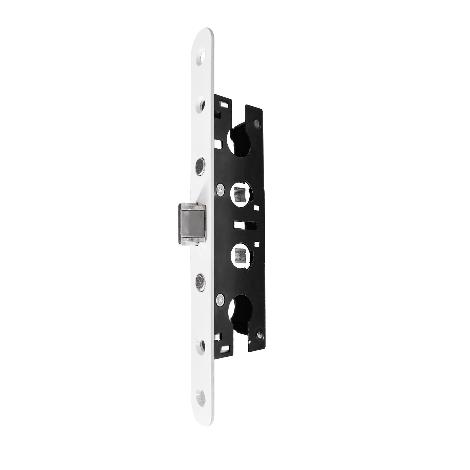 SenHarvest storm door lock body front view, showing Pella compatibility for quick replacement.