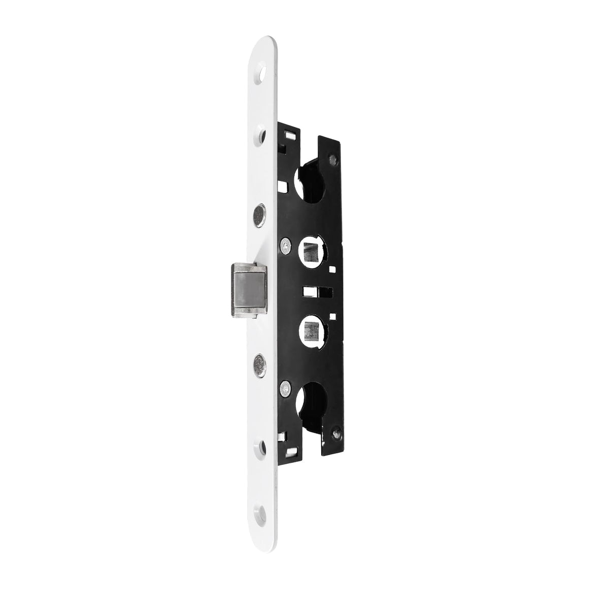 SenHarvest storm door lock body front view, showing Pella compatibility for quick replacement.