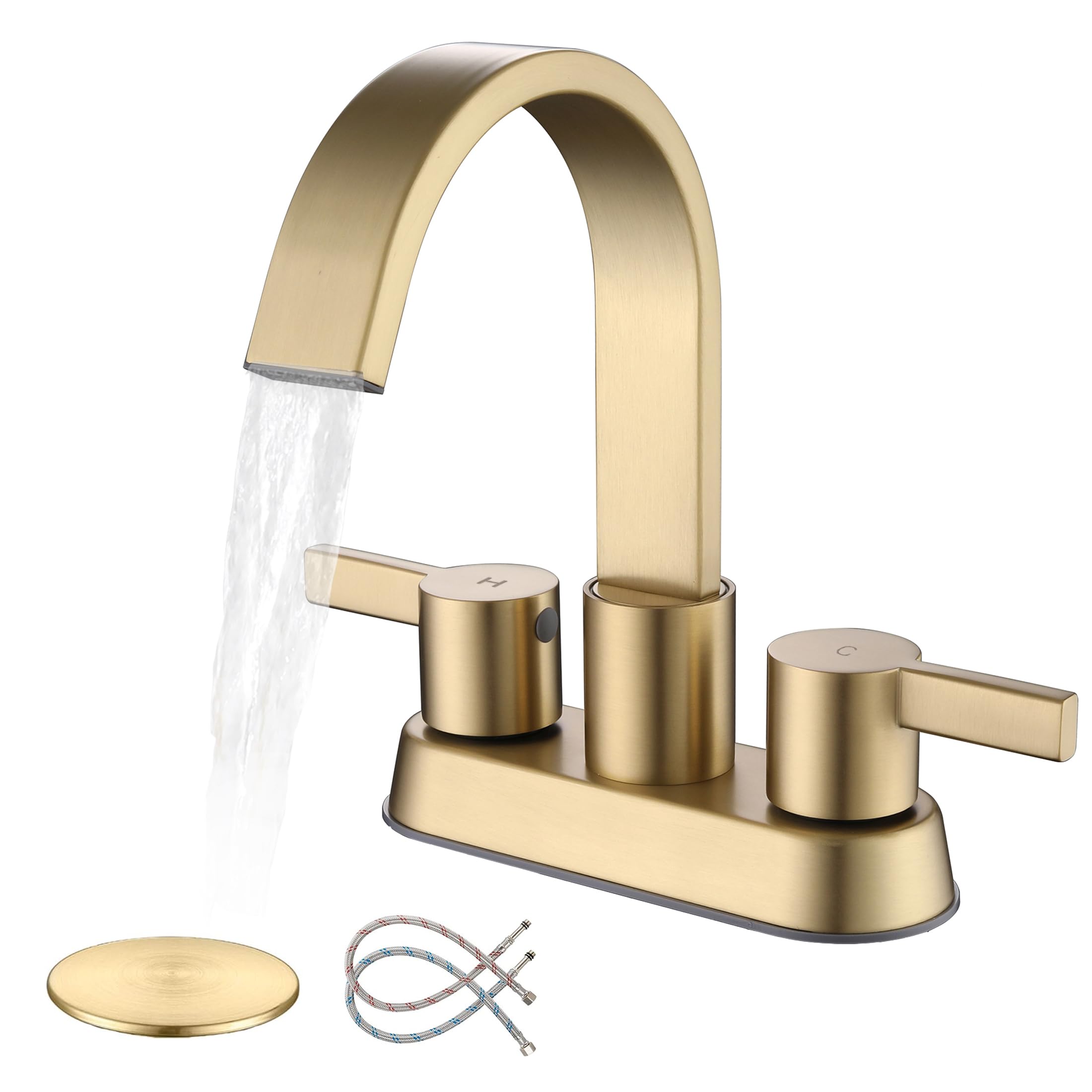 Senhozi SE-0048-BG faucet front view for 3-hole sinks with durable brushed gold finish.