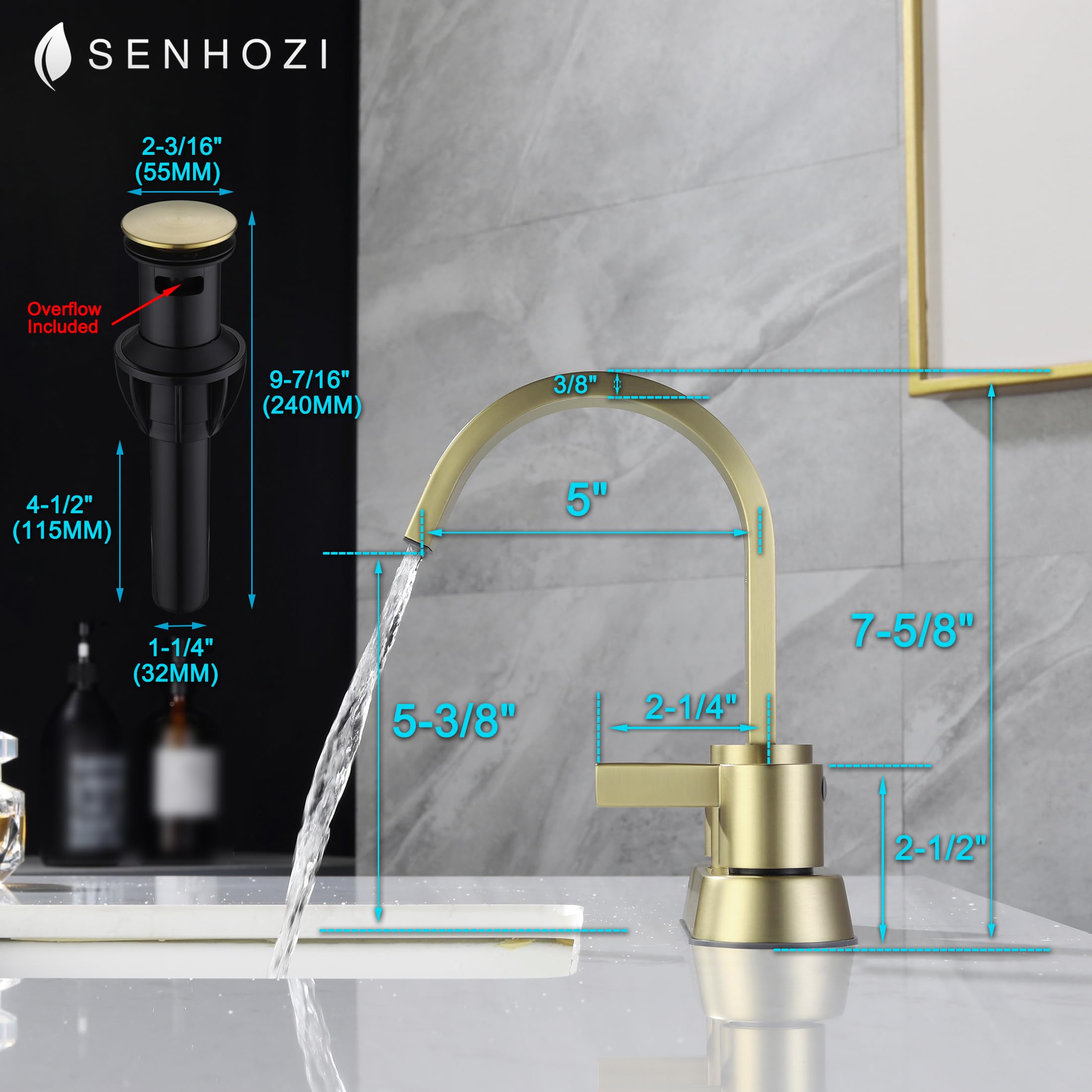 Senhozi SE-0048-BG pop-up drain close-up highlighting easy maintenance.