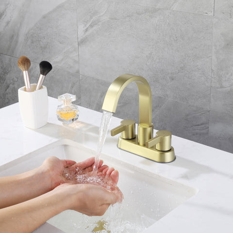 Senhozi SE-0048-BG side profile showing 360-degree spout reach in brushed gold.