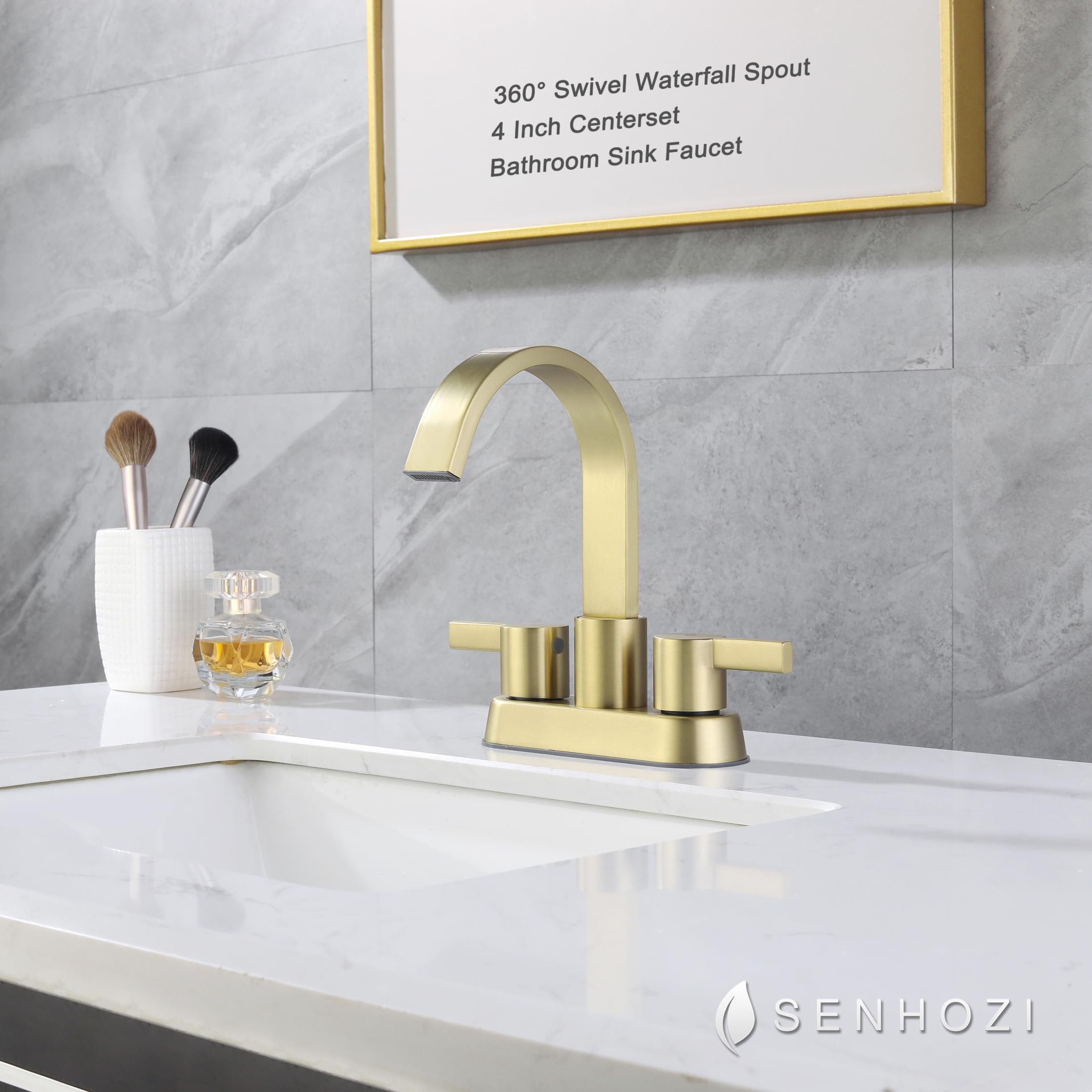Senhozi SE-0048-BG 4-inch centerset assembly with included hardware for quick setup.