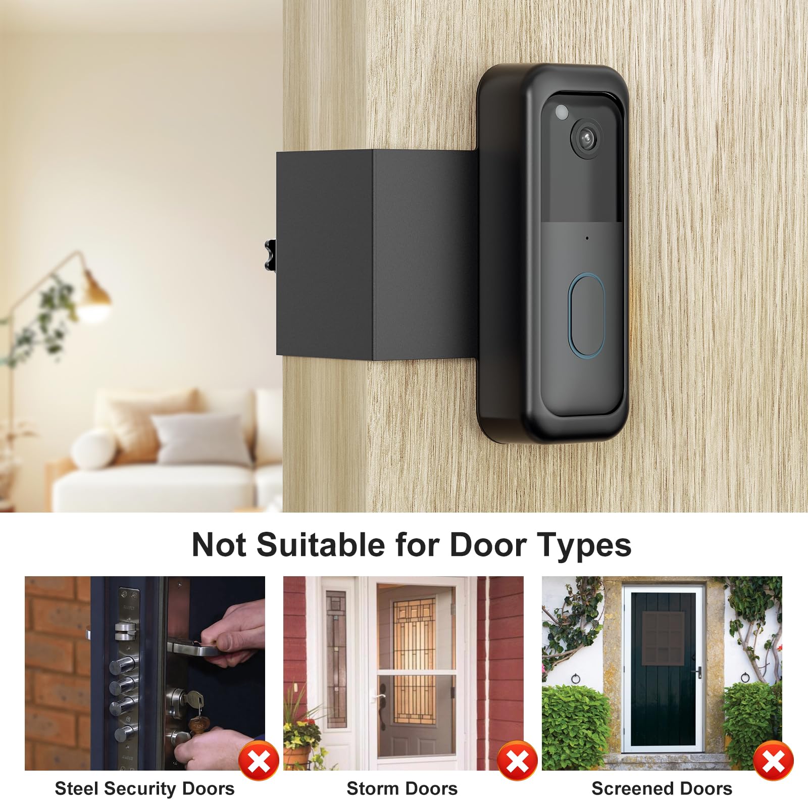 SENLEG Blink doorbell mount fits inward-opening doors for secure mounting.