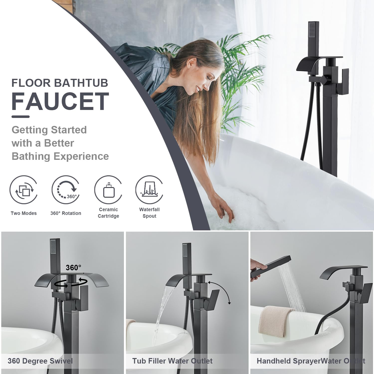 Senlesen floor mounted tub filler with hand shower offers versatile cleaning