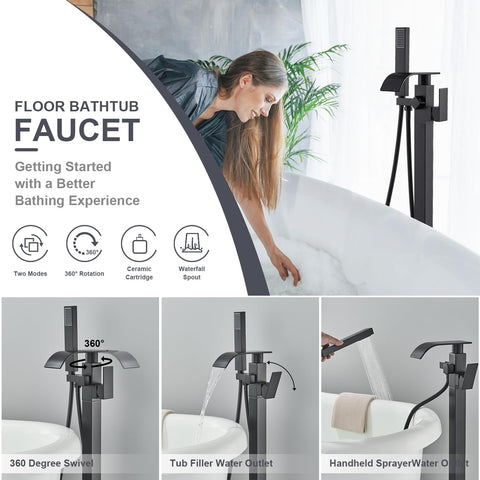 Senlesen floor mounted tub filler with hand shower offers versatile cleaning