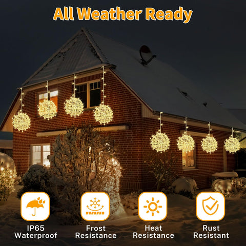 SenLuKit IP65 waterproof LED spheres withstand rain for durable outdoor decor.