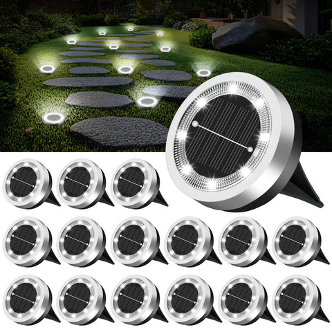 SenLuKit mini solar disc light brightening garden path at dusk.