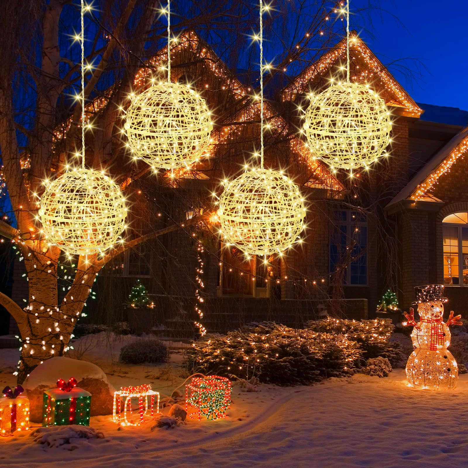 SenLuKit outdoor Christmas balls 4-pack illuminate the yard with a warm, inviting glow.