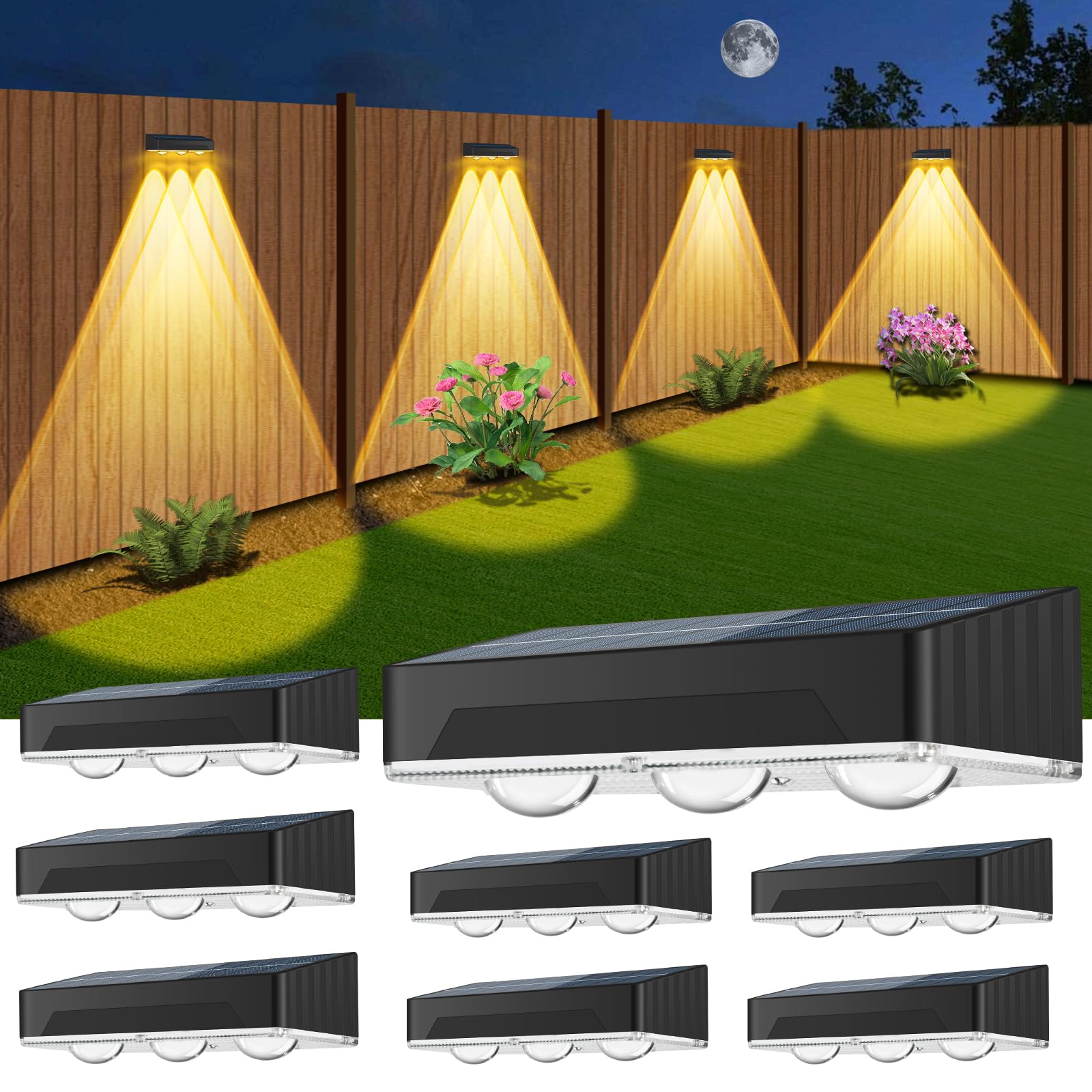 SenLuKit solar fence lights with 3-LED lens for bright yard illumination