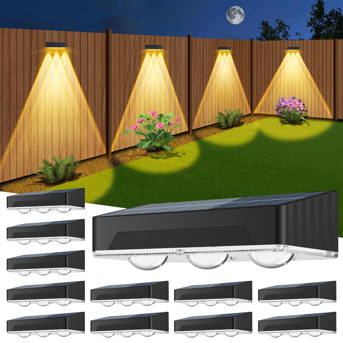 SenLuKit solar fence lights with 3 LED spot lens deliver bright, focused yard illumination.