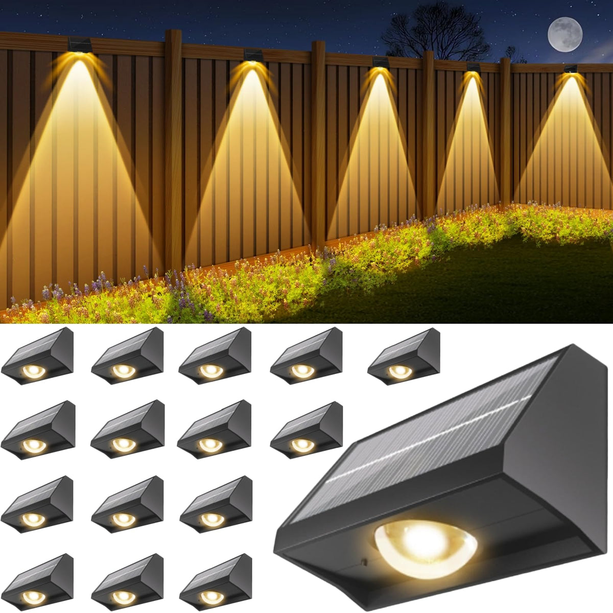 SenLuKit solar fence lights illuminate outdoor walls with bright energy-saving LED.