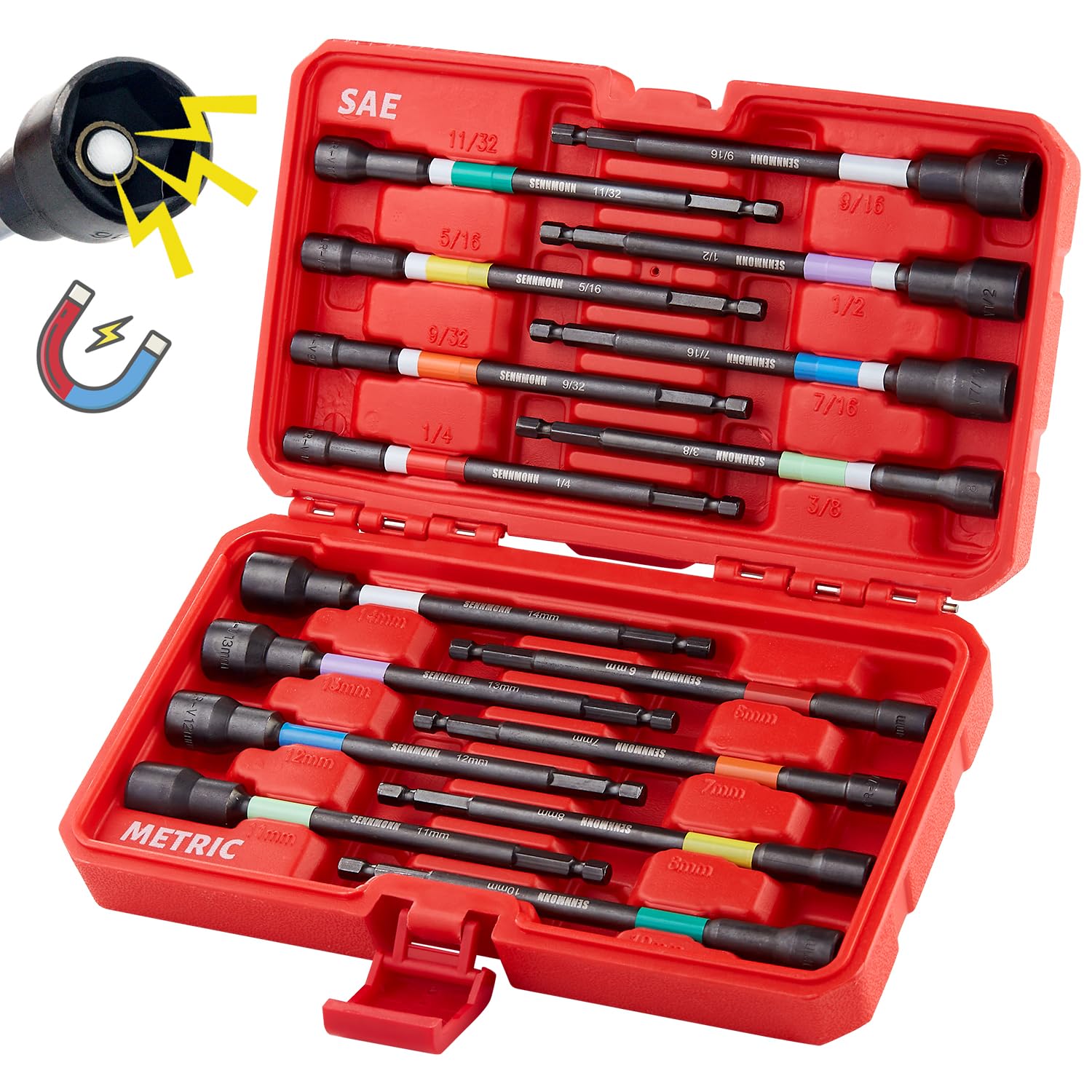SENNMONN magnetic nut driver set full view for quick size identification