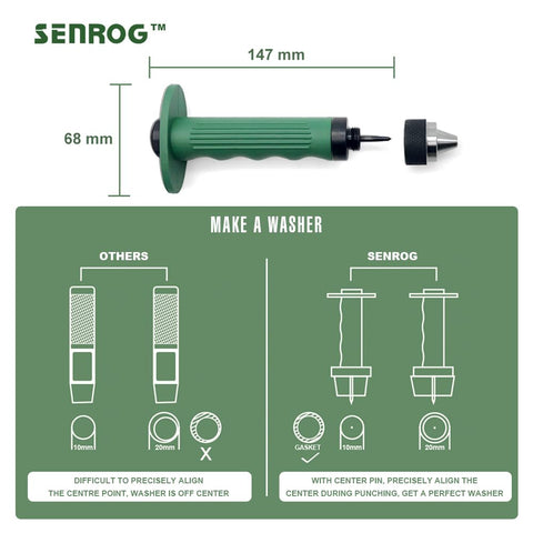 SENROG hollow punch heads cover sizes from 3/16 to 1-1/4 inches.
