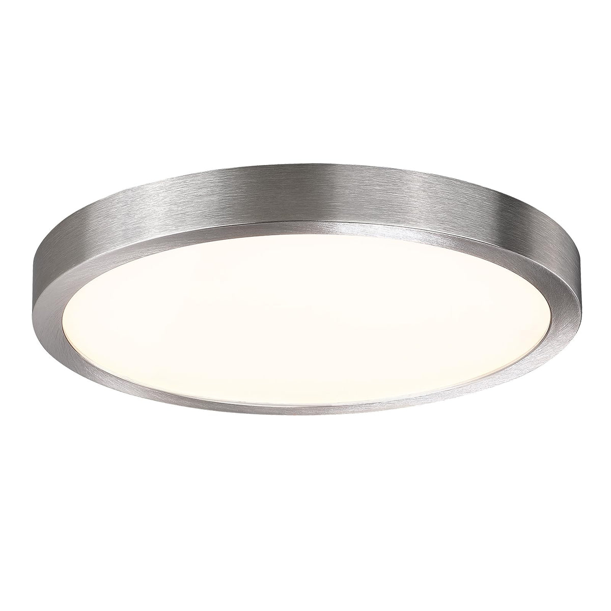 Senroyal 10-inch LED flush mount with brushed nickel disk and glass diffuser for even light.