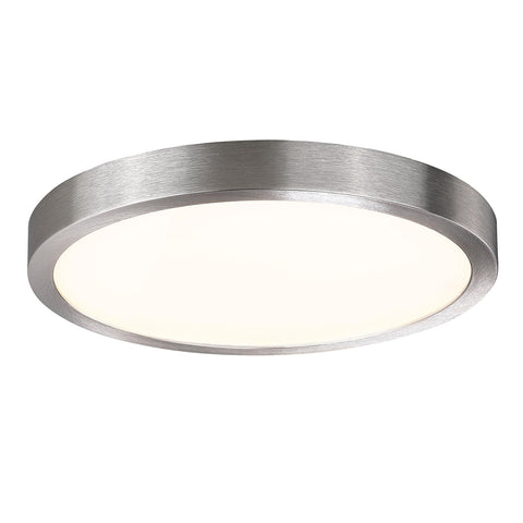 Senroyal 10-inch LED flush mount with brushed nickel disk and glass diffuser for even light.