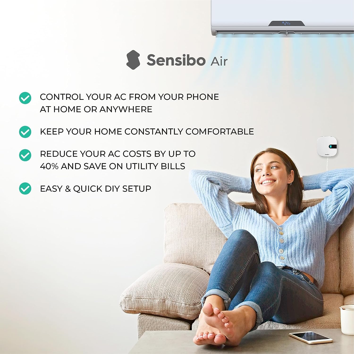 Sensibo Air QR code setup for quick, tool-free installation.