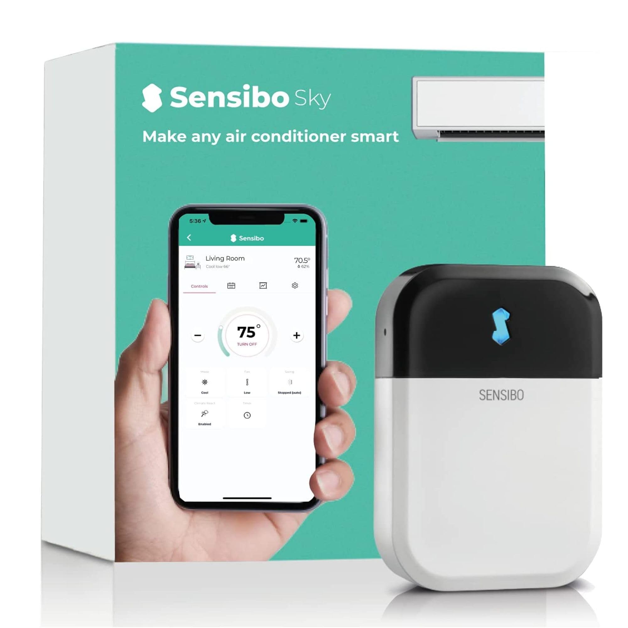 Sensibo Sky wall-mount unit transforms any AC into a smart controller for convenient access.