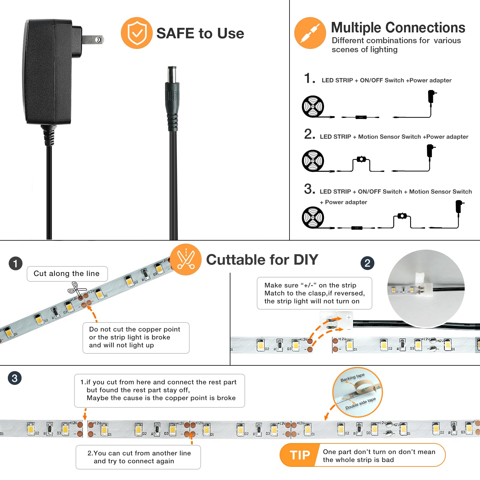 Sensky motion strip light kit under cabinet delivers even light along countertops.