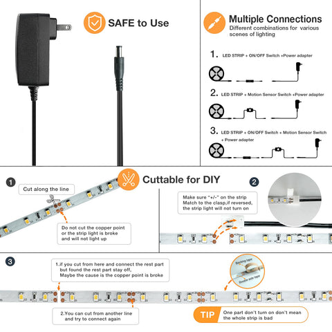 Sensky motion strip light kit under cabinet delivers even light along countertops.