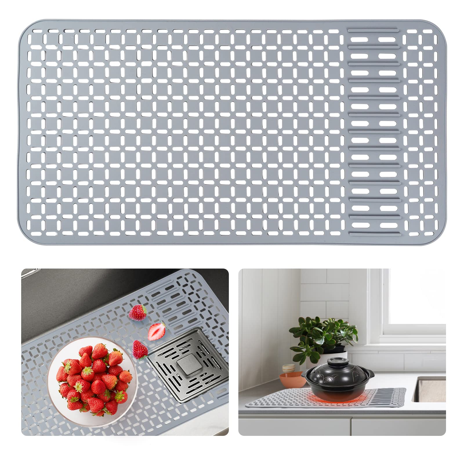 Sentoda silicone sink mat laid flat showing full-coverage protection for a large farmhouse sink.