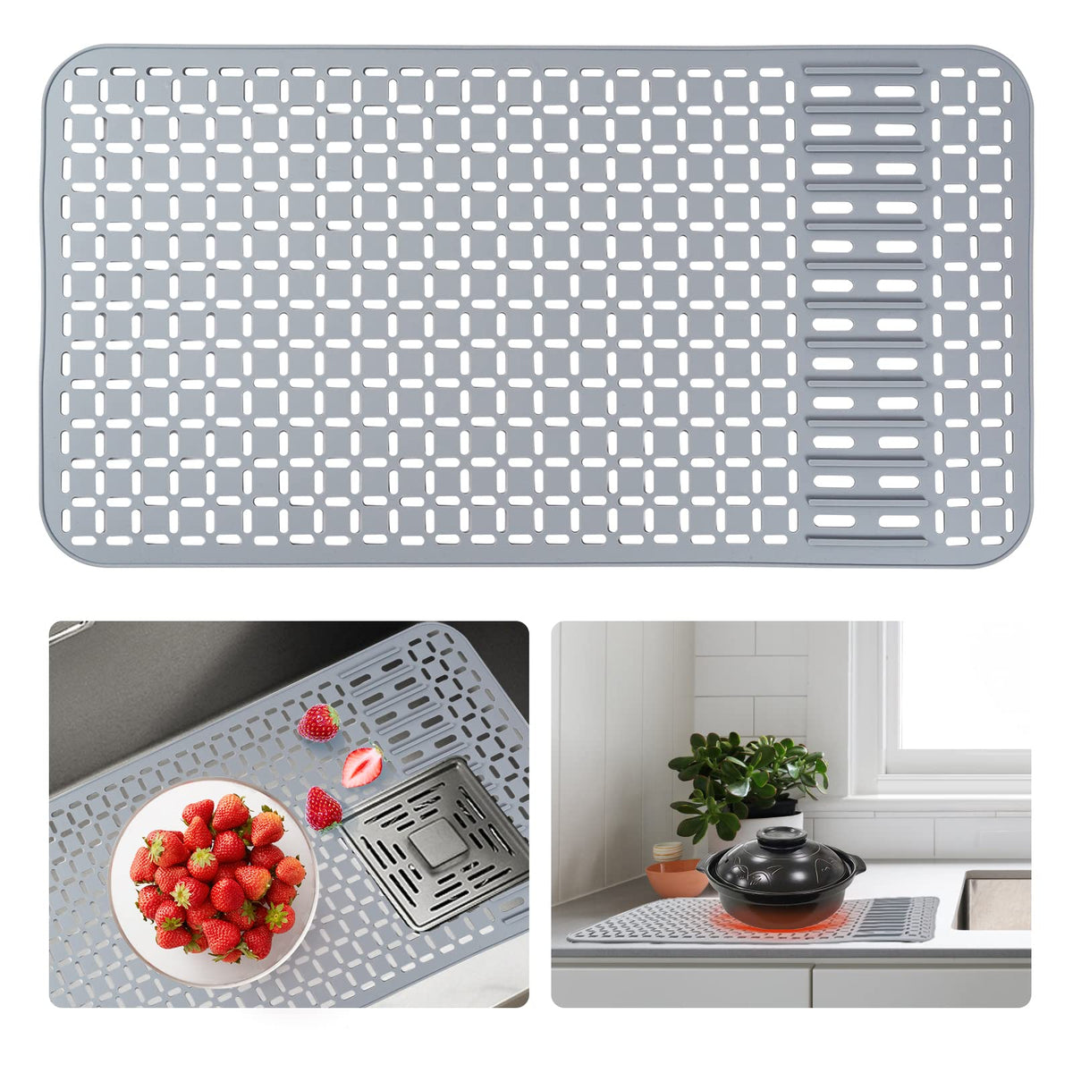 Sentoda silicone sink mat laid flat showing full-coverage protection for a large farmhouse sink.