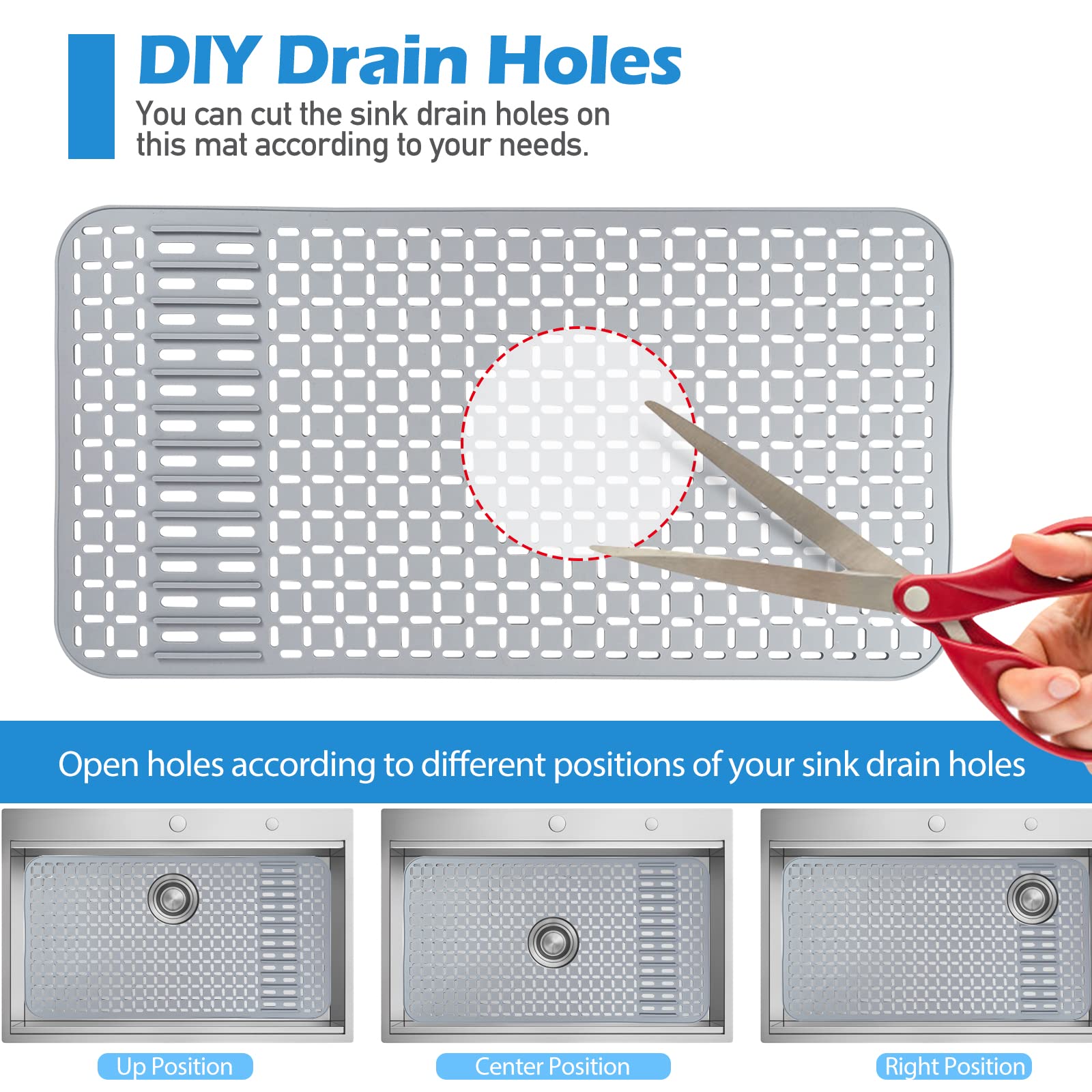 Sentoda silicone sink mat provides large-area coverage for a single-bowl sink.