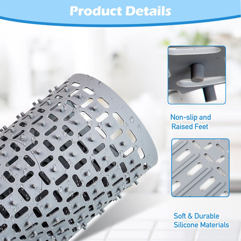 Sentoda silicone sink mat used as a drying grid to organize dishes.
