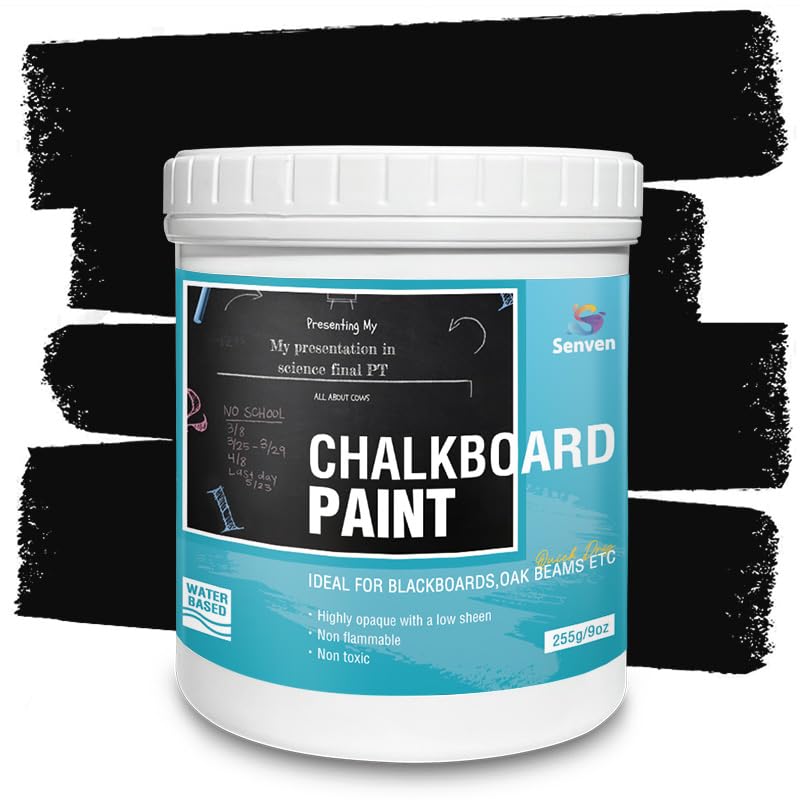 SENVEN chalkboard paint on wood creates erasable writing surface.