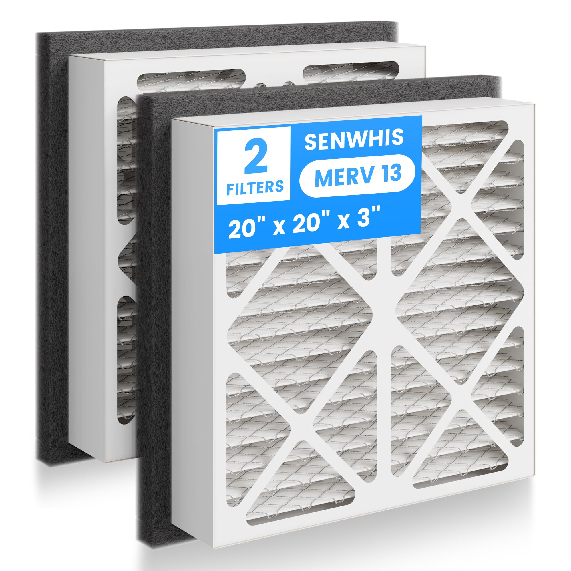 SENWHIS 20x20x3 MERV-13 filter pack front view for clean air