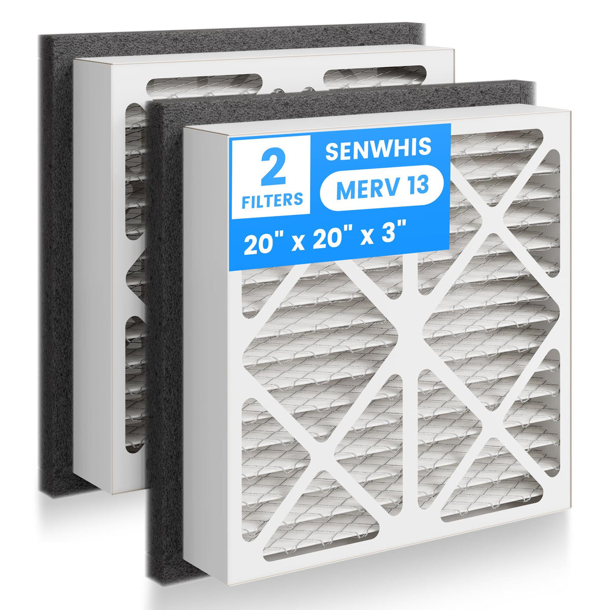 SENWHIS 20x20x3 MERV-13 filter pack front view for clean air