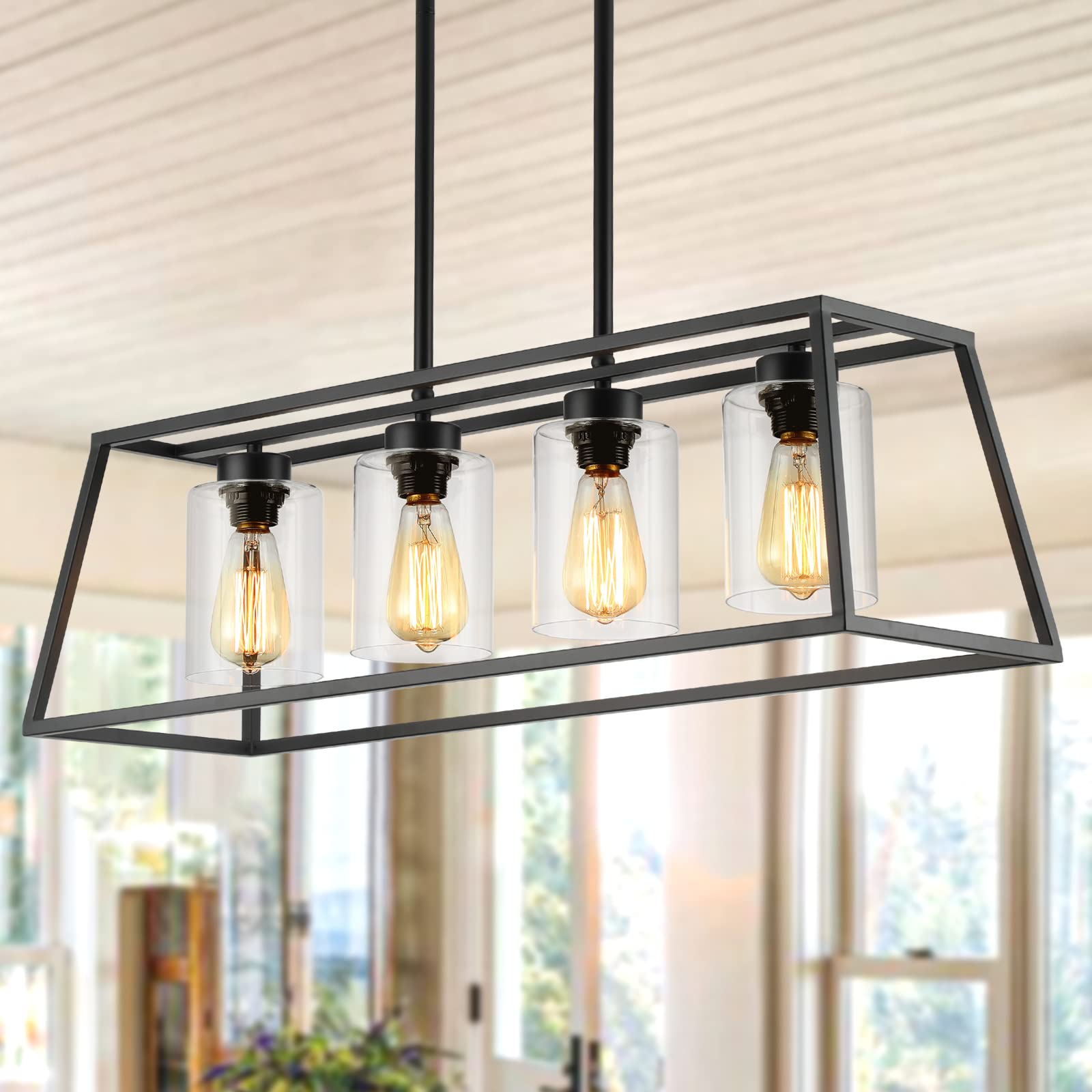 Senyshilon 4-light linear pendant for modern dining and island lighting