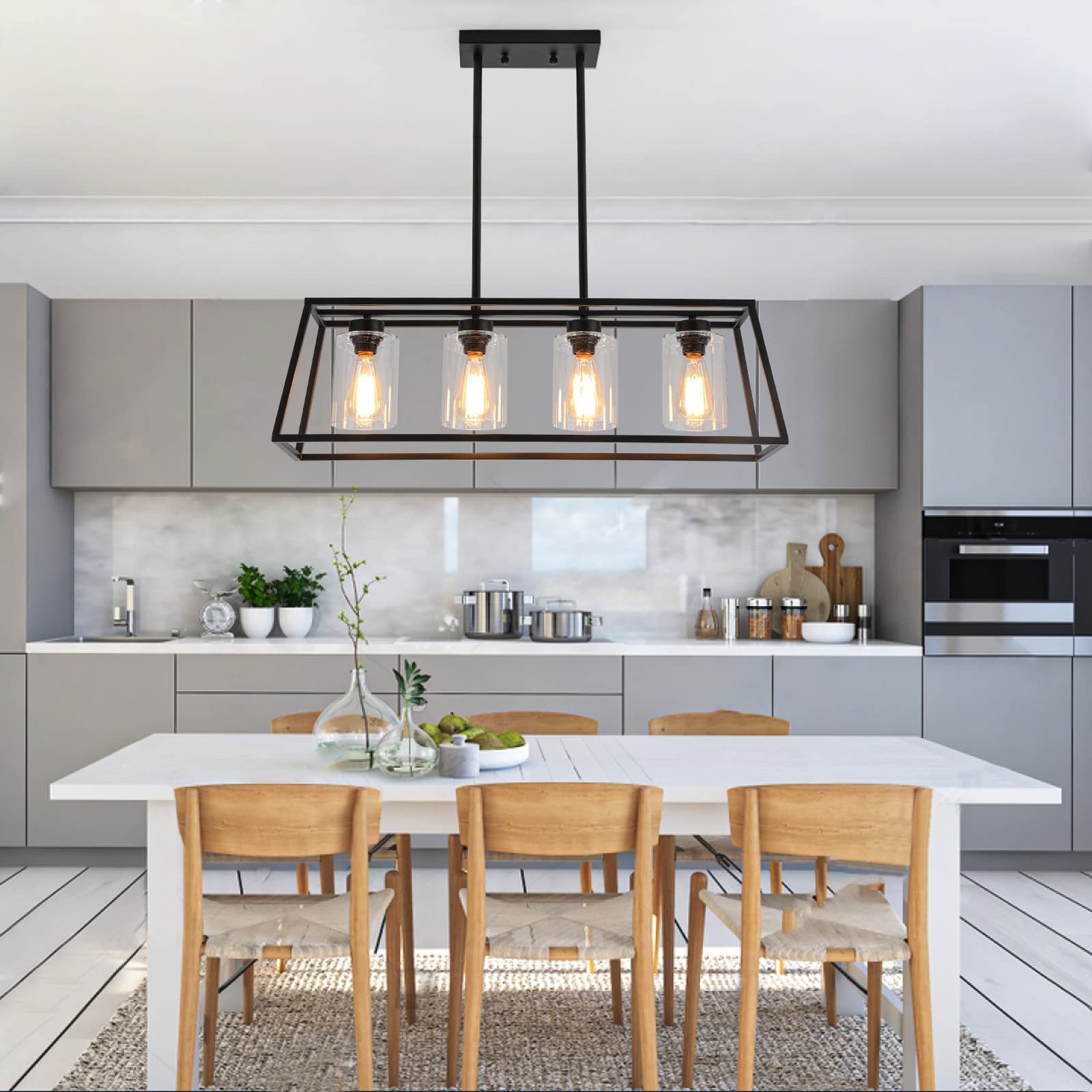 Senyshilon dining room fixture with glass shade for clear light