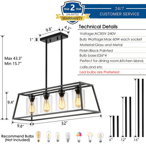 Senyshilon adjustable height dining chandelier adapts to ceiling height