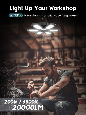 SEOBIOG LED garage light delivers 200W and 20000 lumens for bright work areas