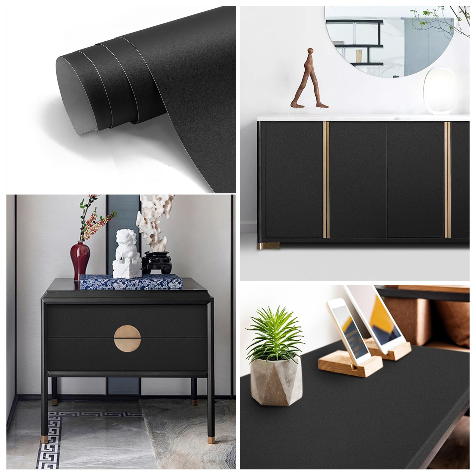 Seonta contact paper applied to furniture to refresh cabinets and shelves.