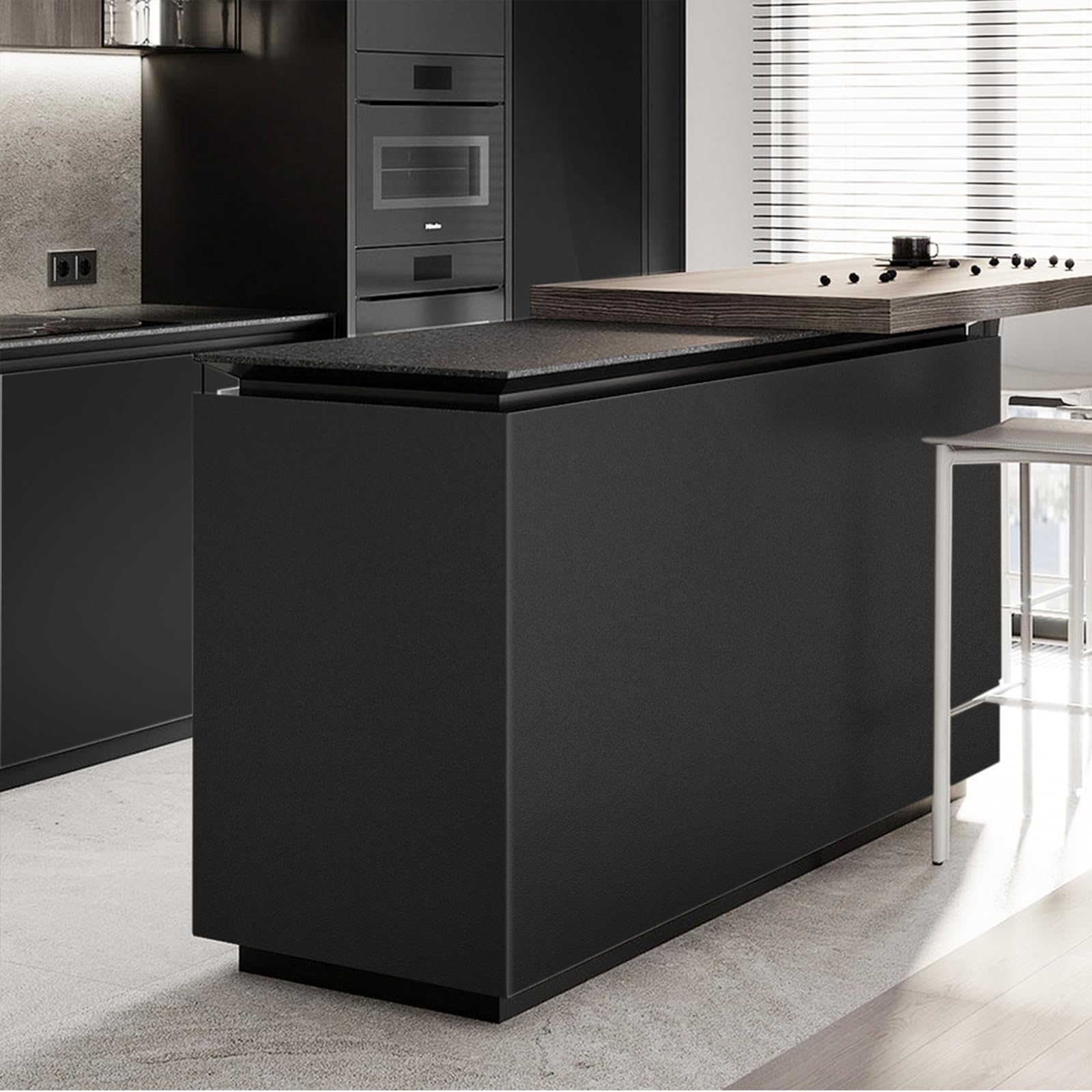 Seonta matte black texture close-up adds timeless elegance.